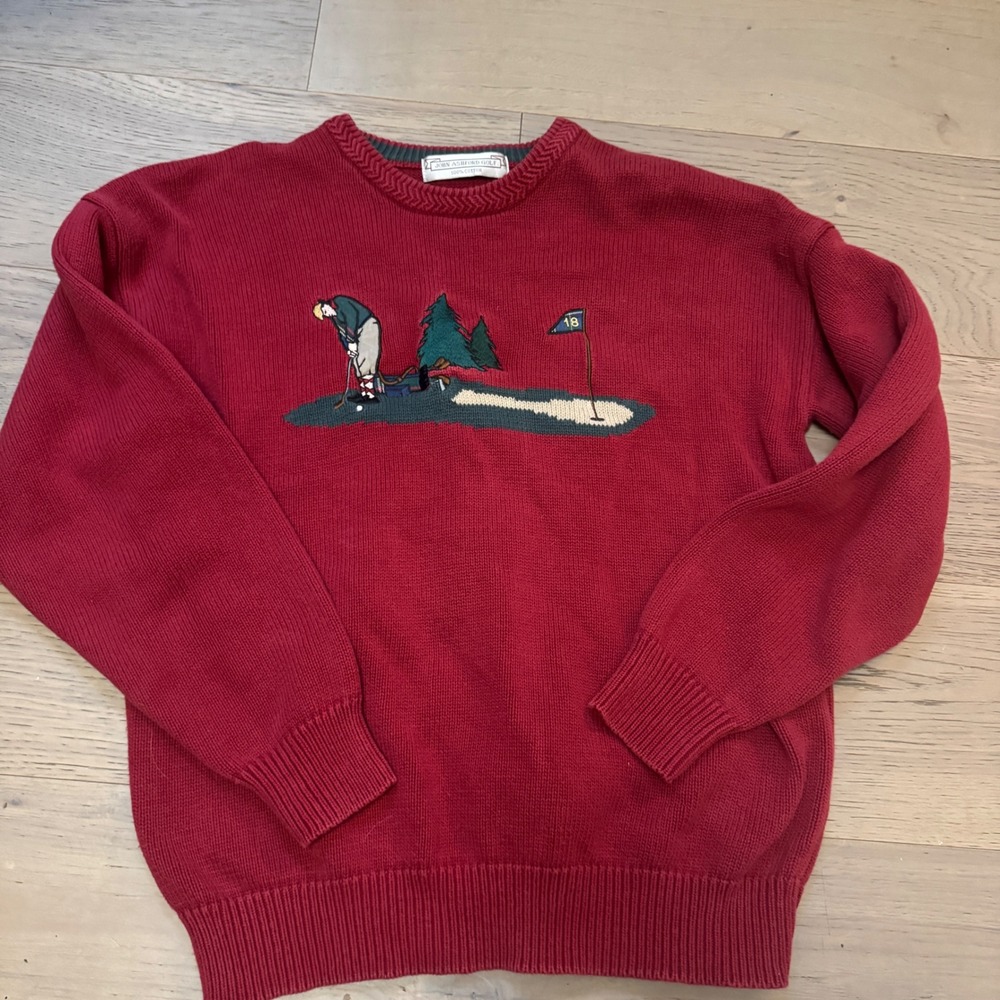 VTG John Ashford‎ Golf Themed Pullover Knit Sweater - Mens Size Large L - Red